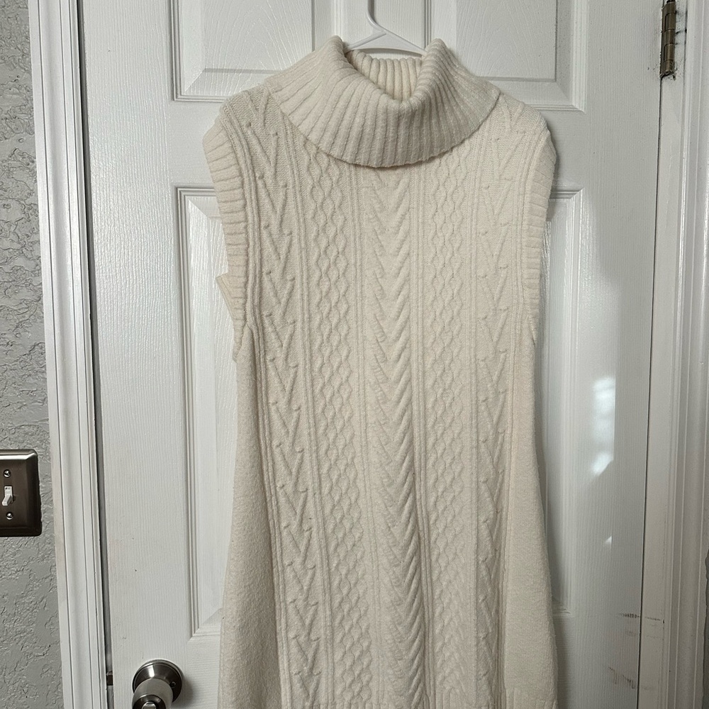 Cream Sleeveless Turtleneck Sweater Dress